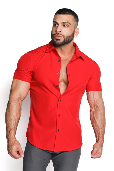Red Muscle Fit Button Down Shirt