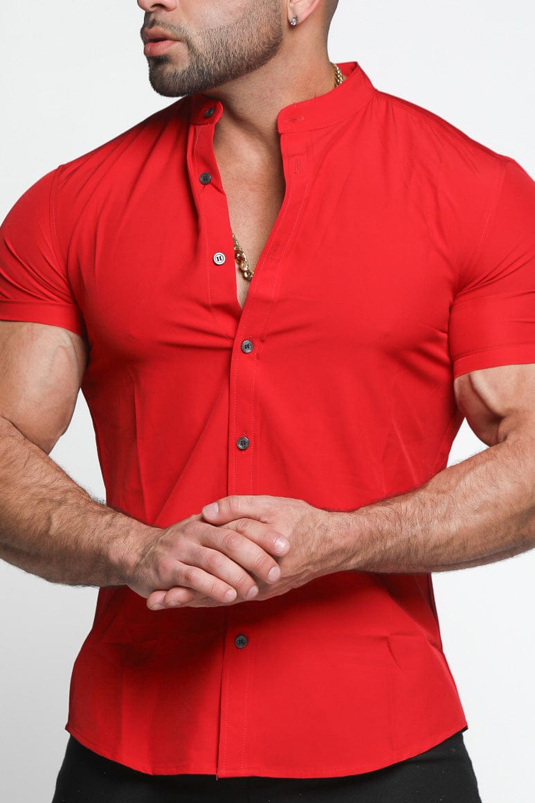 Mens Red Collarless Dress Shirt - Gerardo Collection
