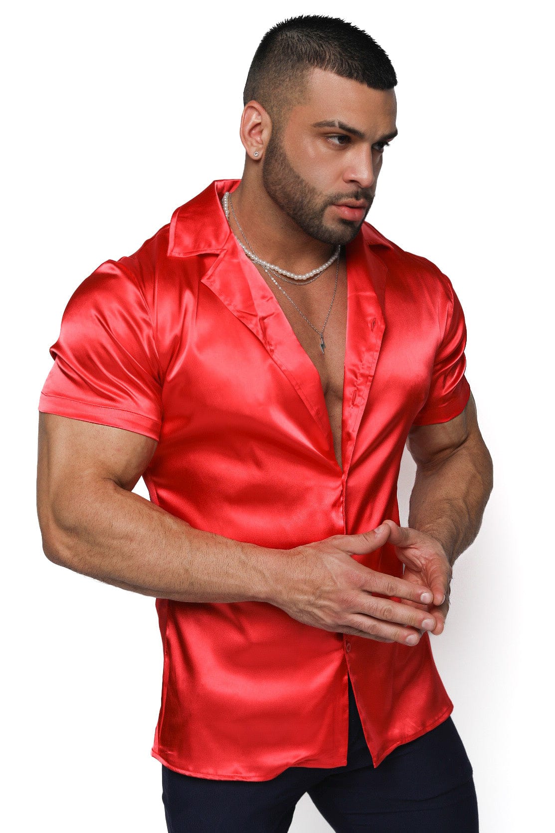 Mens Red Satin Shirt - Gerardo Collection
