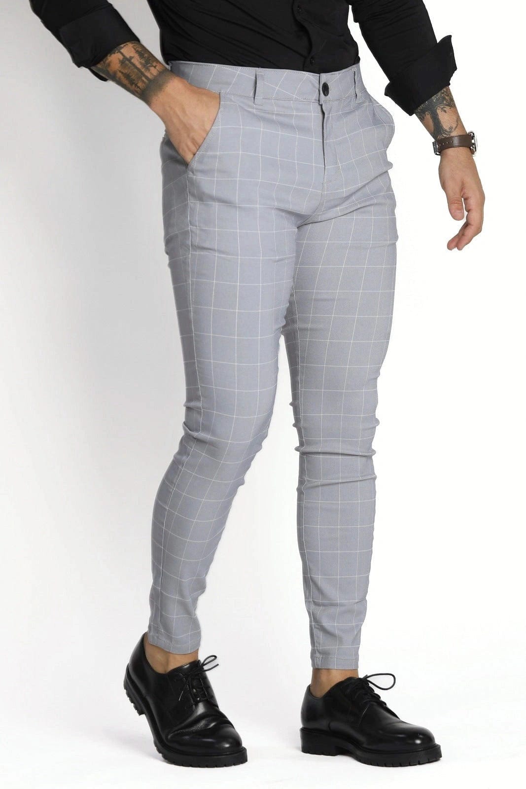Mens Silver Checkered Dress Pants - Gerardo Collection