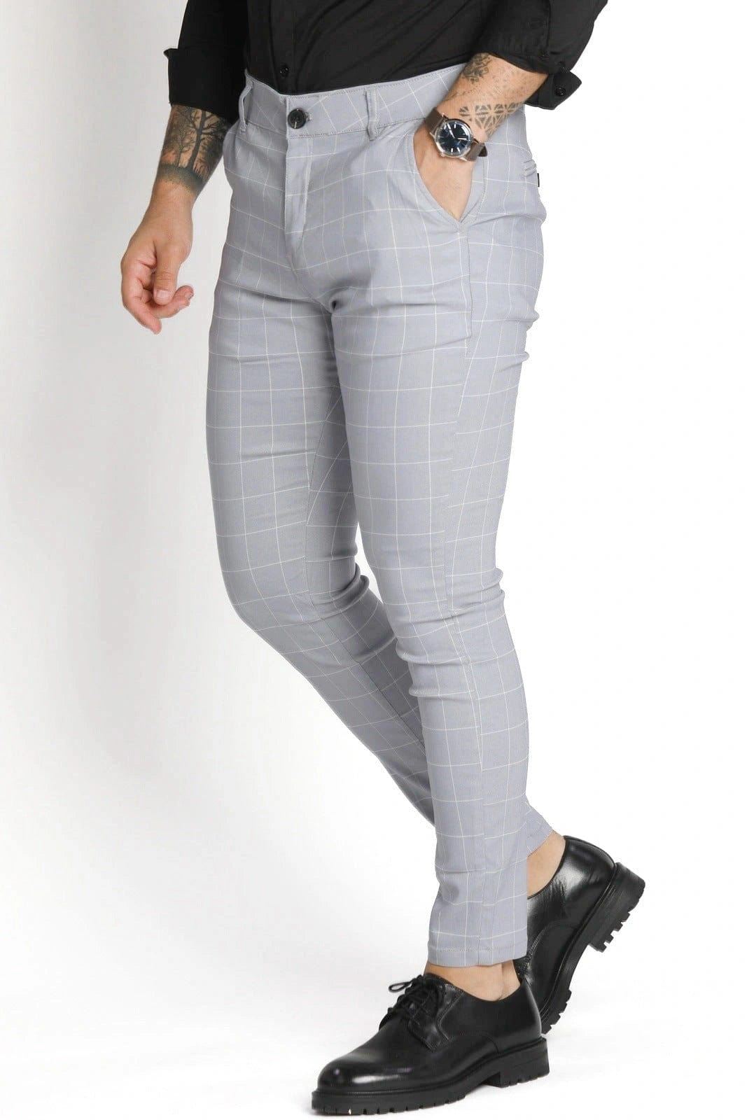 Mens Silver Checkered Dress Pants - Gerardo Collection