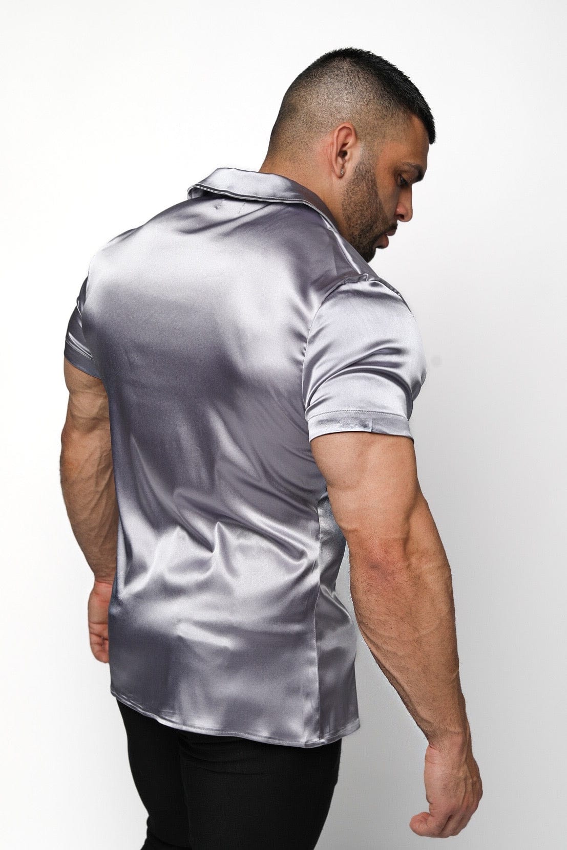 Mens Silver Satin Shirt - Gerardo Collection