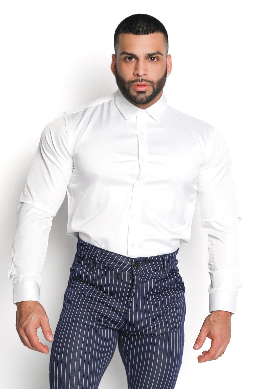 Mens White Athletic Fit Dress Shirt - Gerardo Collection