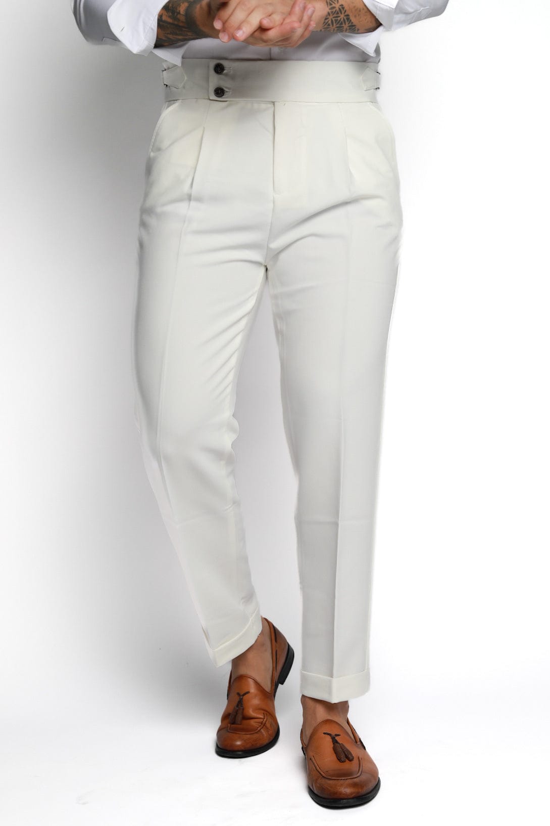 Mens White Italian Cut Dress Pant - Gerardo Collection