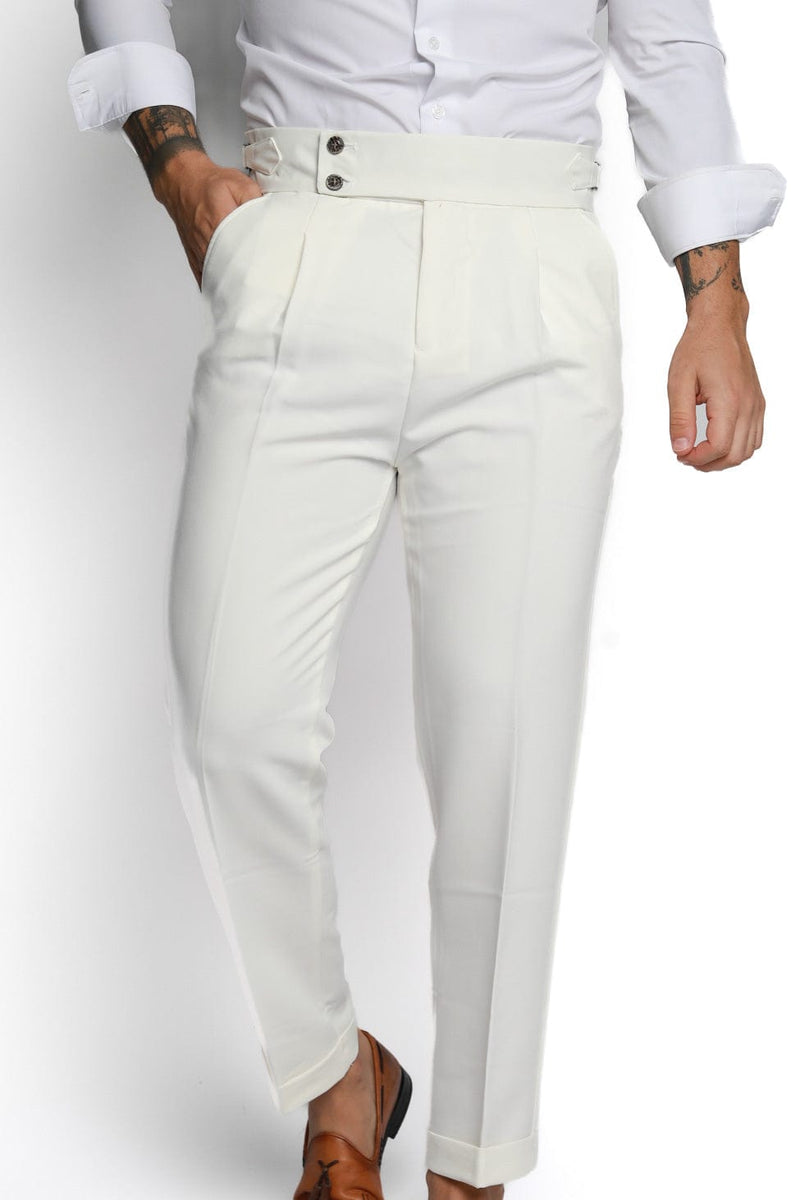 White Adjustable Waist Dress Pants