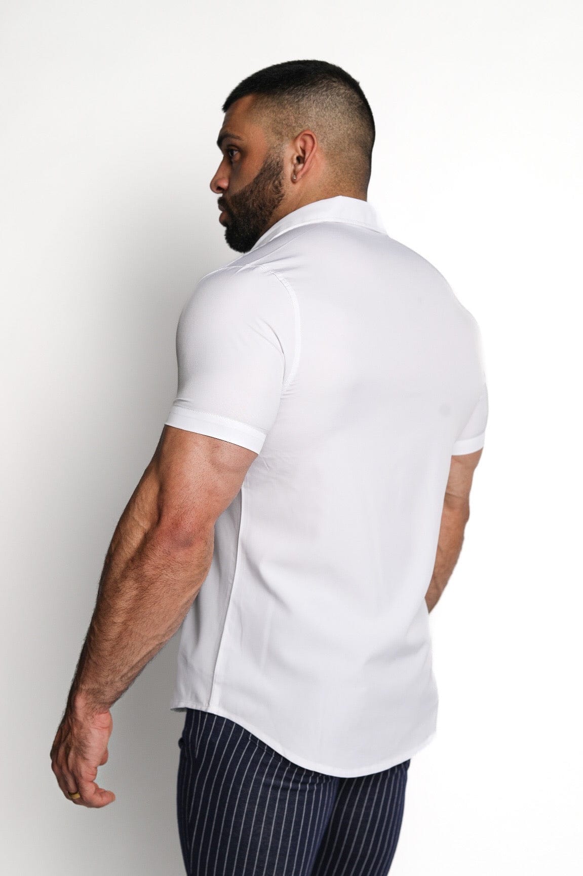 Mens White Muscle Fit Button Down Shirt - Gerardo Collection