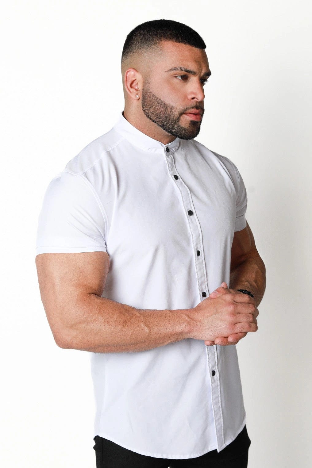 Shop White Muscle Fit Collarless Dress Shirt For Men - Gerardo Collection