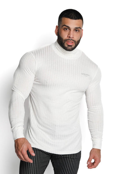 White Ribbed Knit Turtle Neck