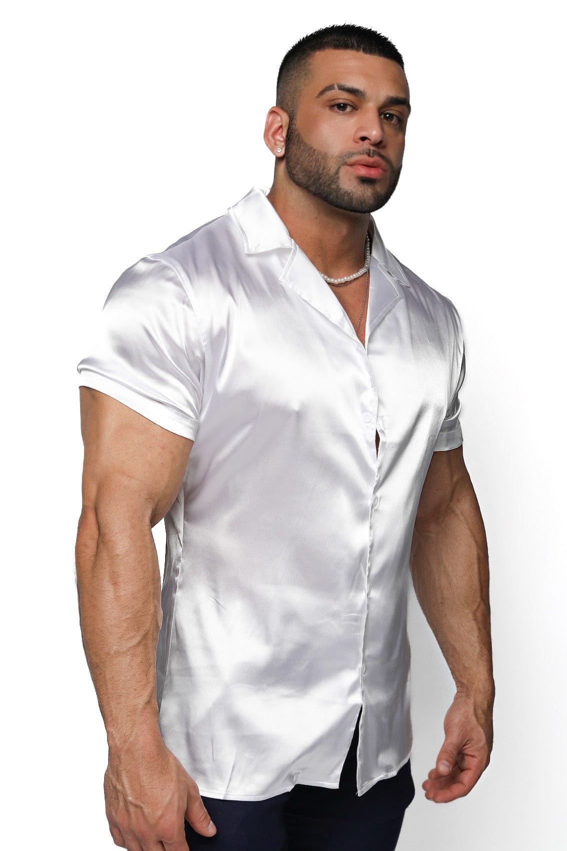 Mens White Satin Shirt - Gerardo Collection