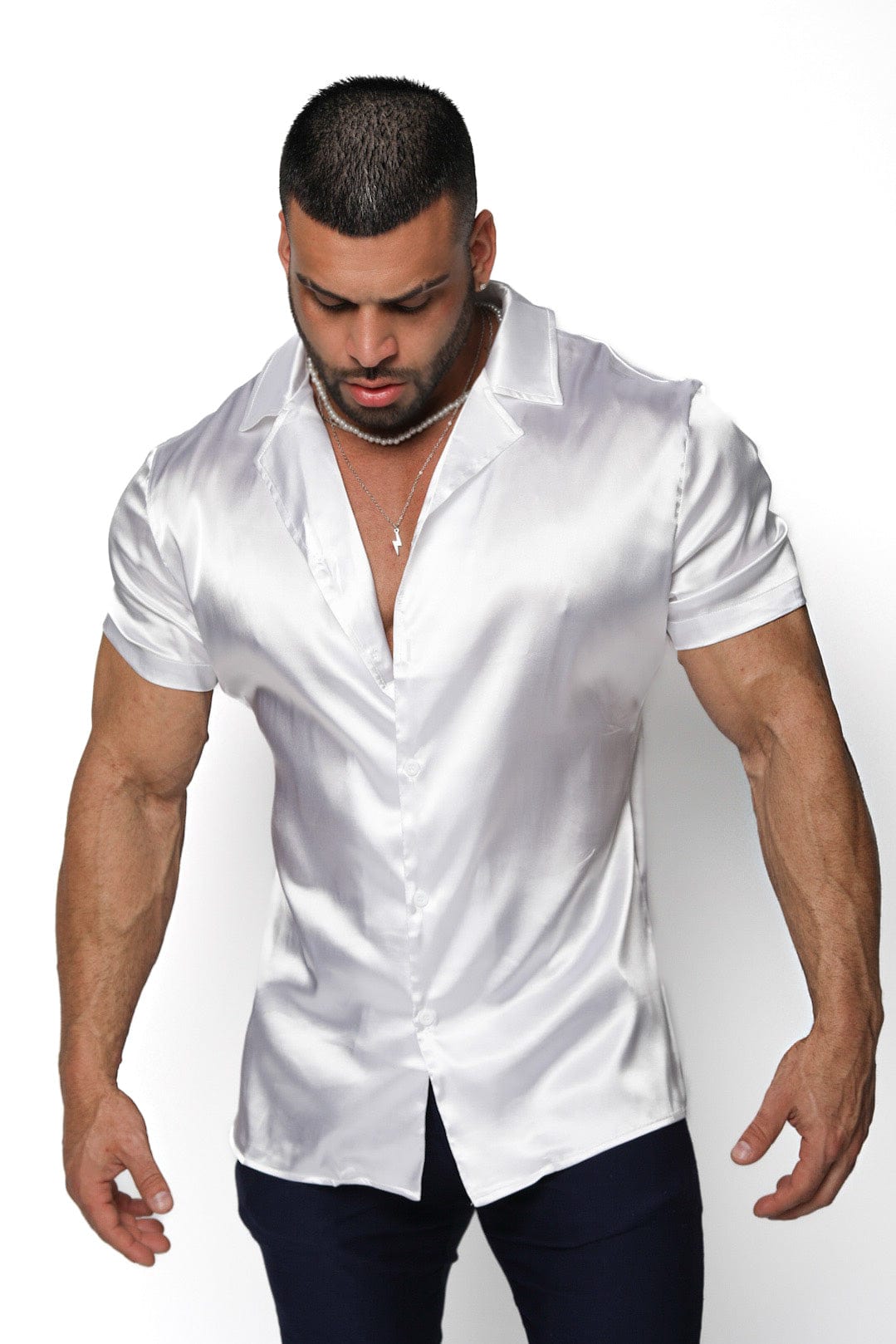 Mens White Satin Shirt - Gerardo Collection