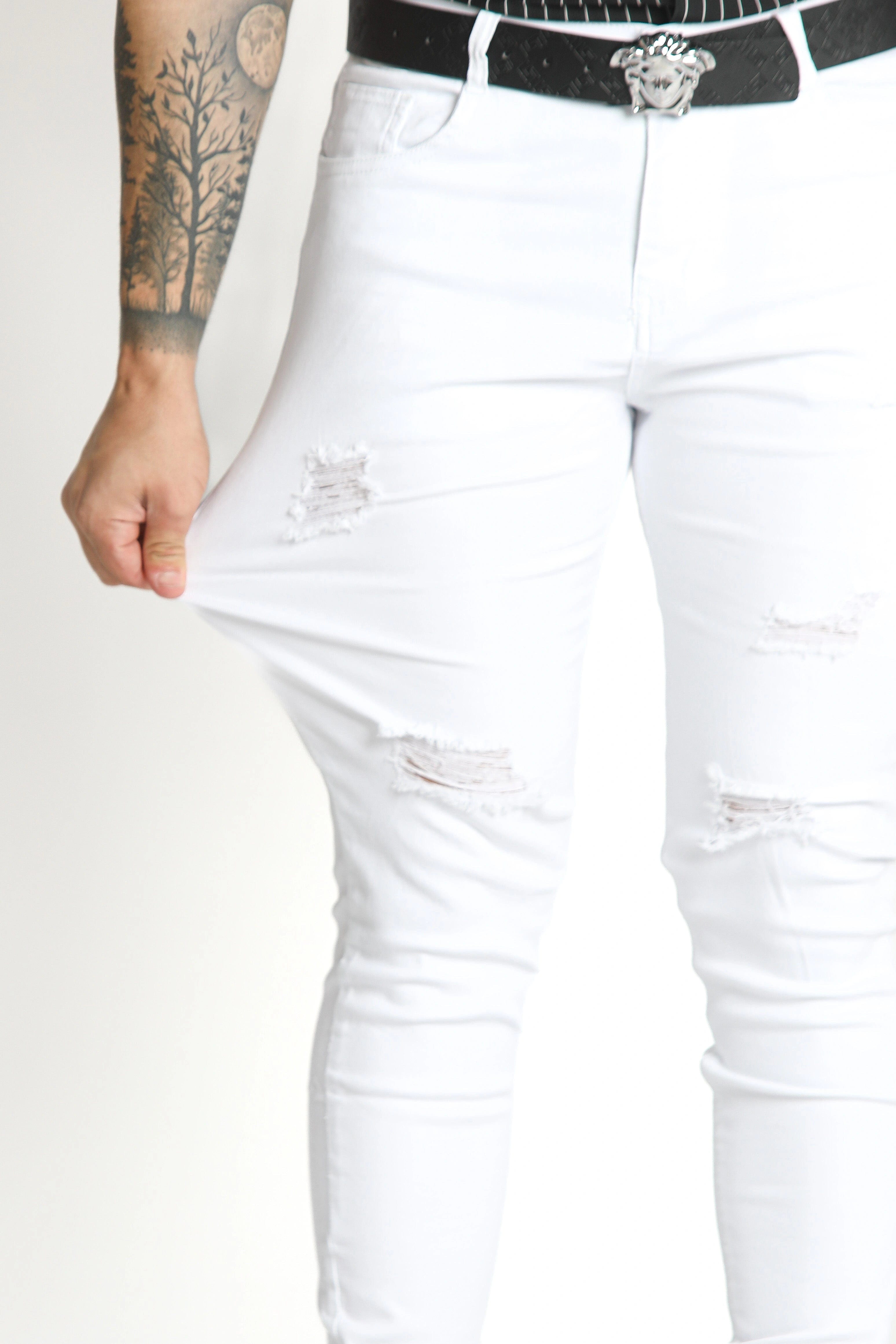 Mens White Stretch Skinny Fit Jeans - Gerardo Collection