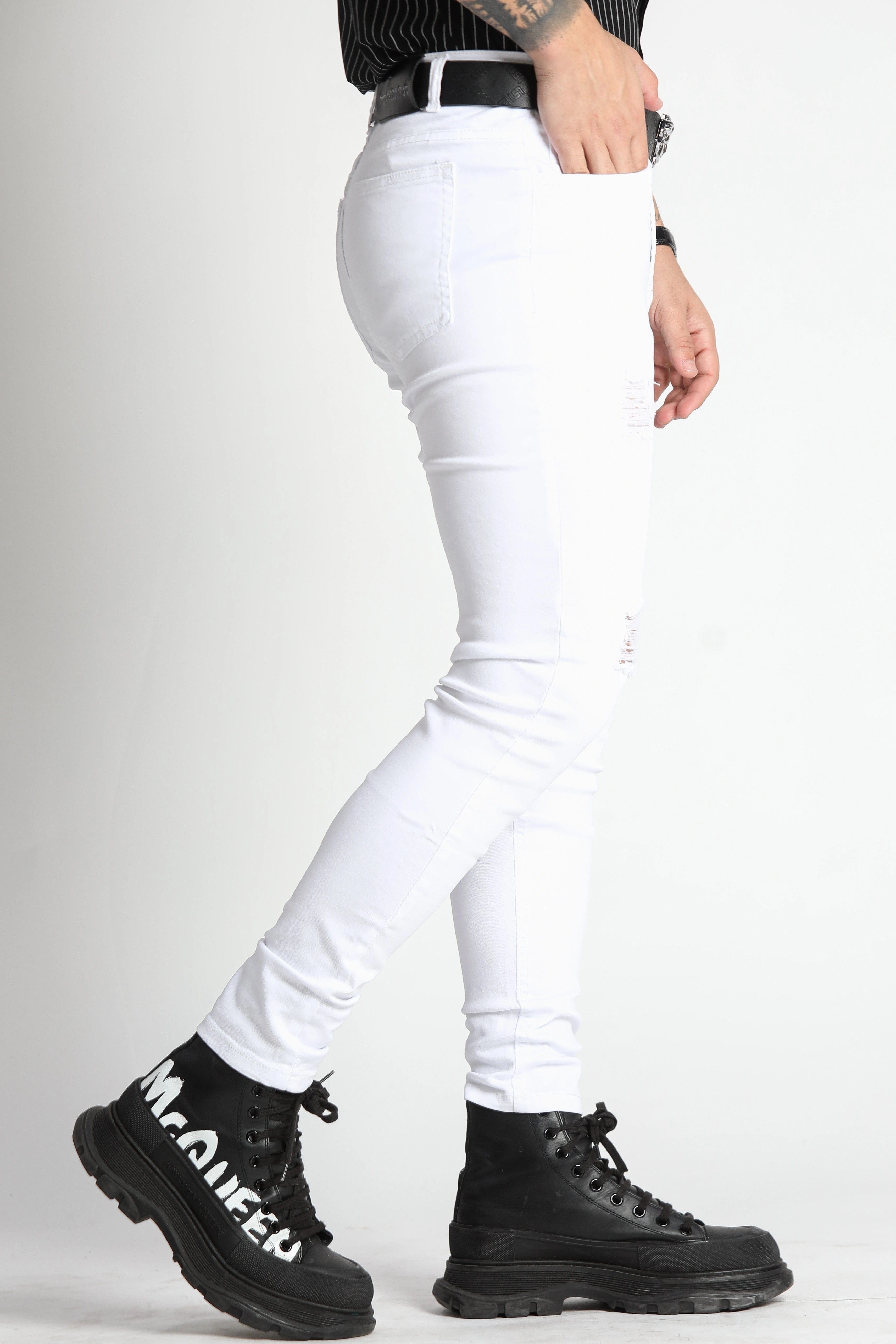 Mens White Stretch Skinny Fit Jeans - Gerardo Collection
