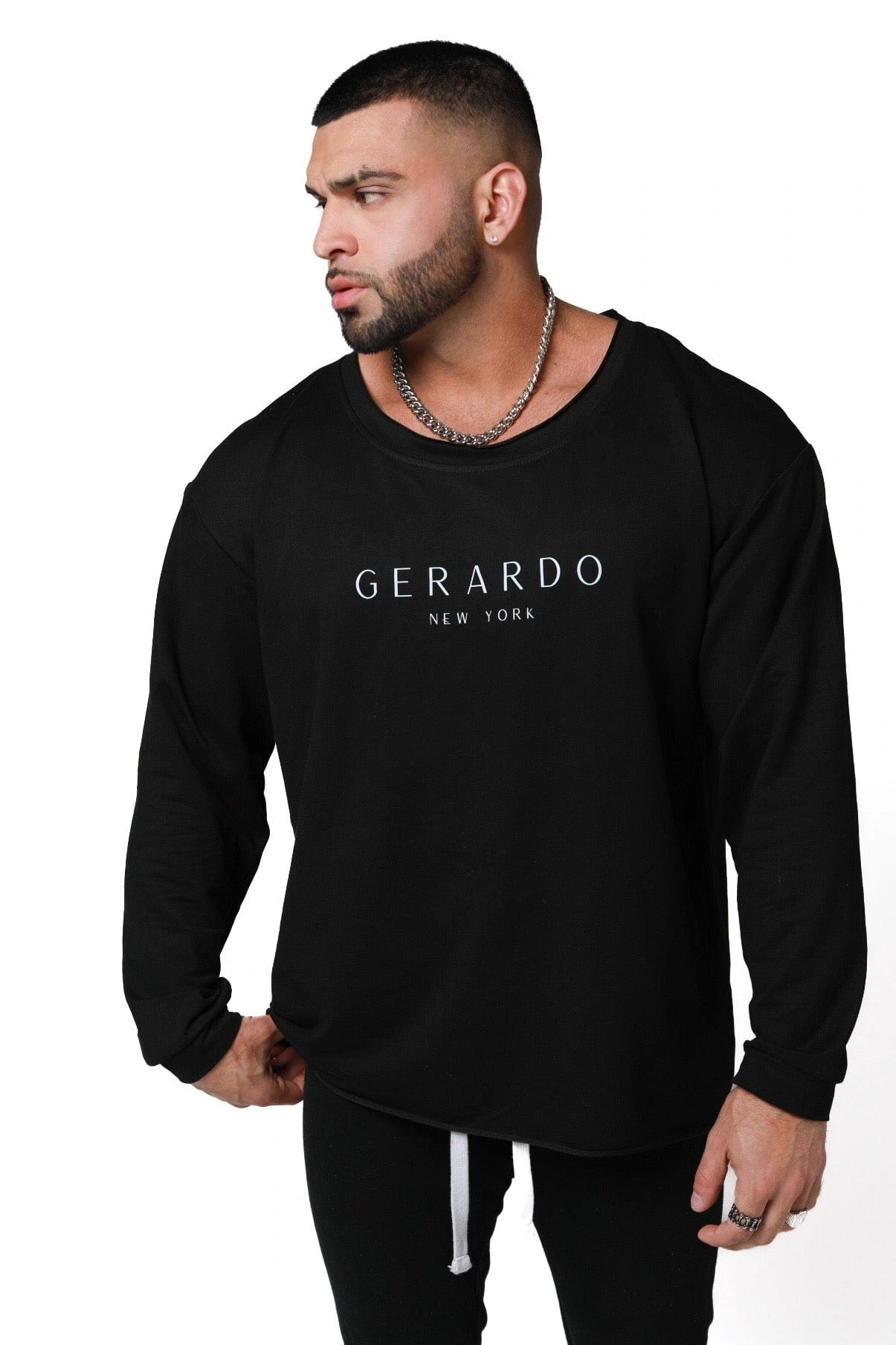 Mens Wide Round Neck Long Sleeve Shirt - Gerardo Collection