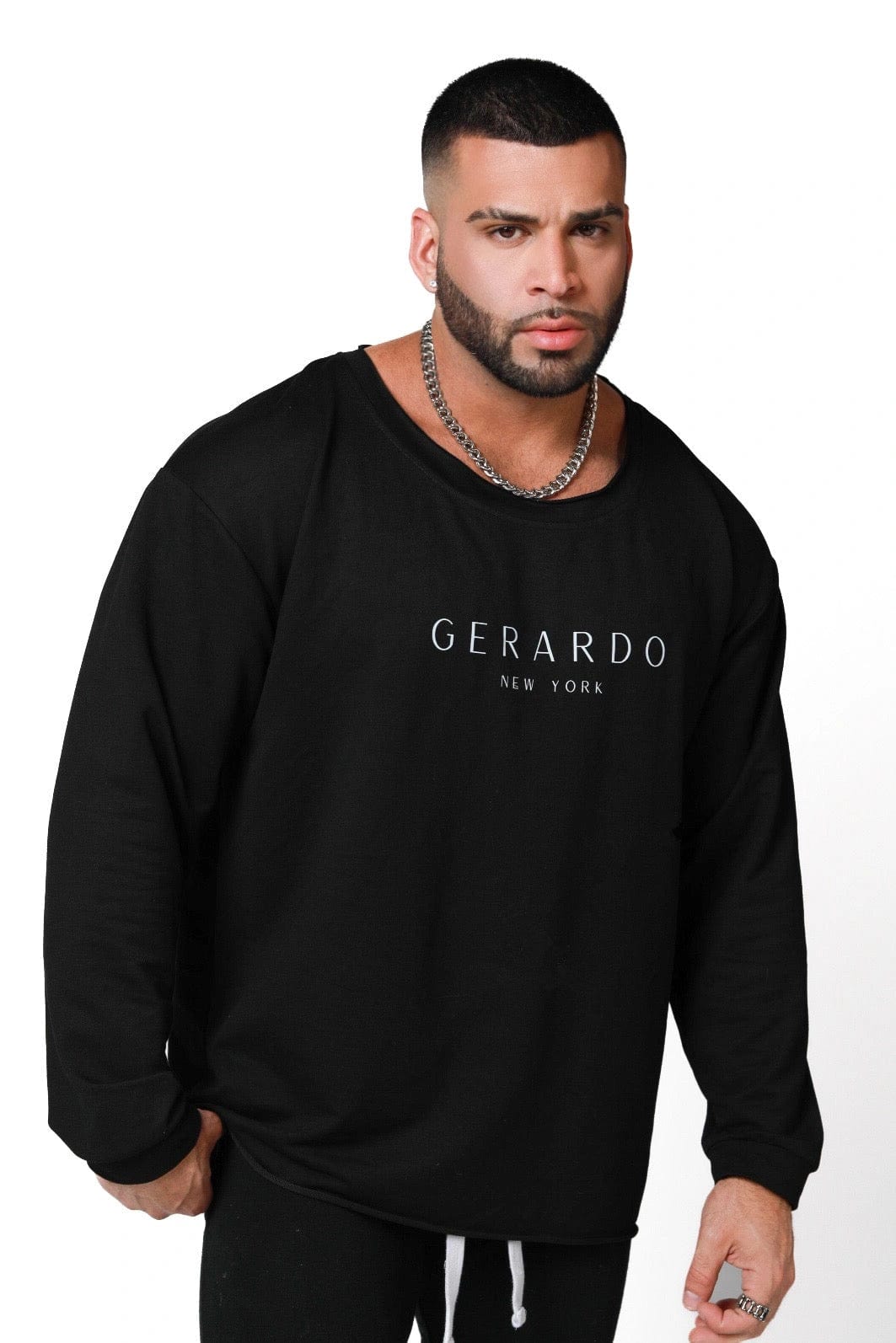 Mens Wide Round Neck Long Sleeve Shirt - Gerardo Collection