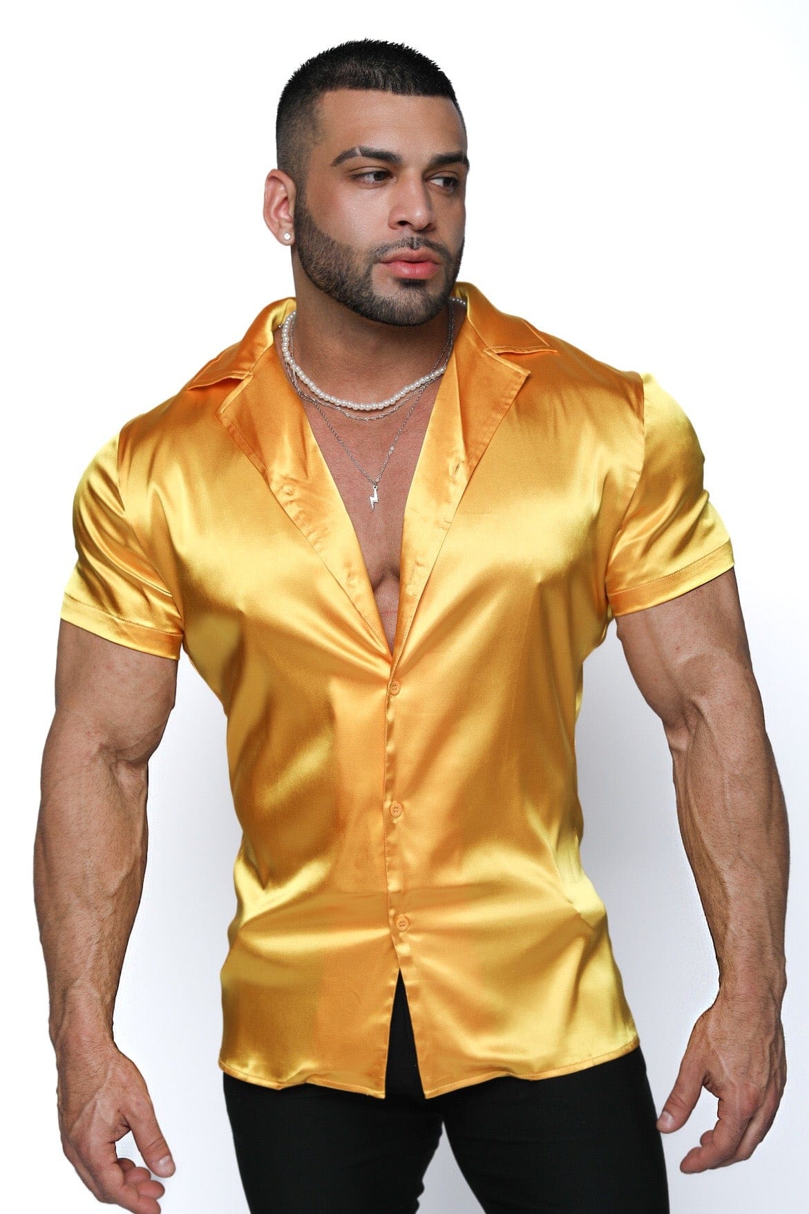 Mens Yellow Satin Shirt - Gerardo Collection