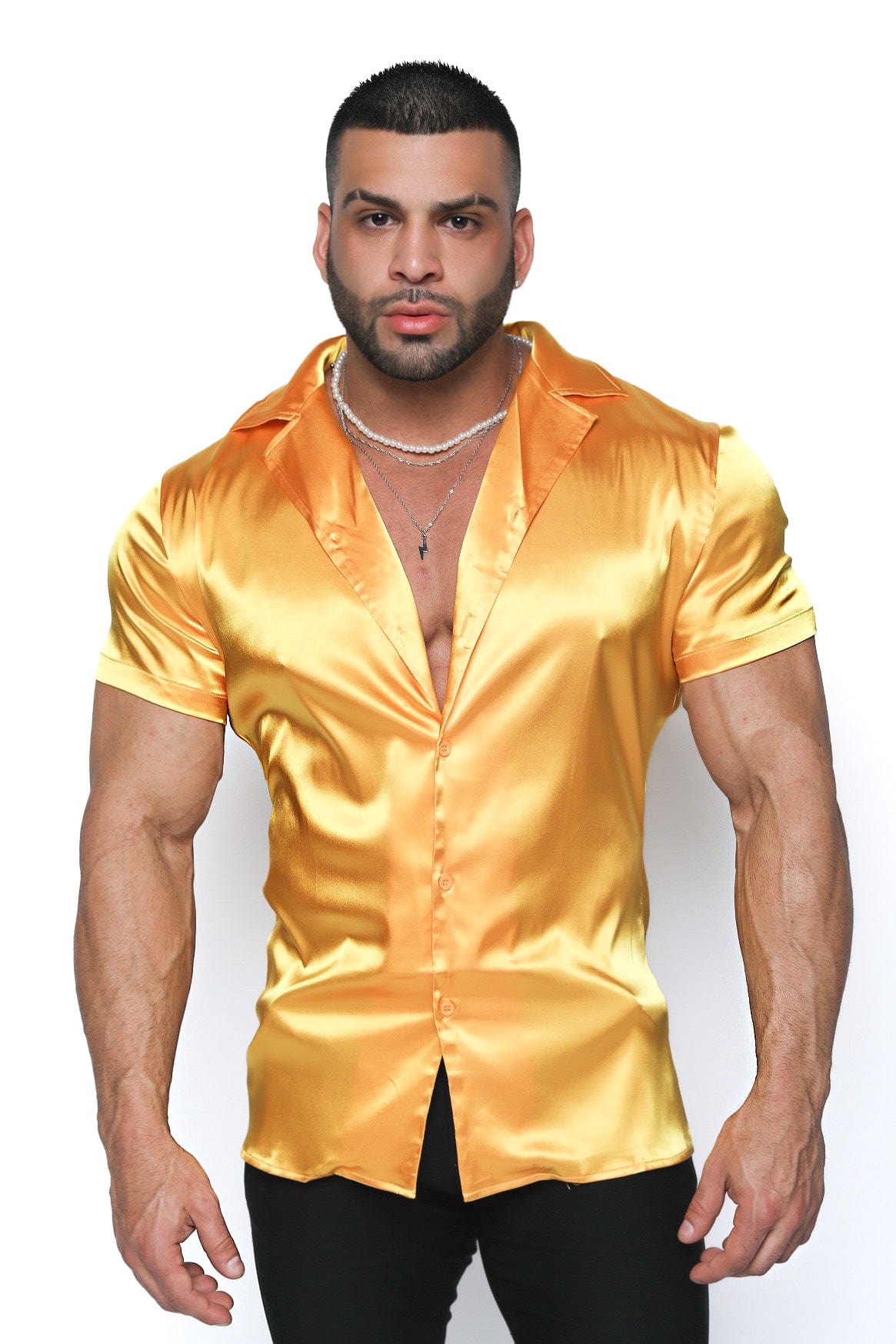 Mens Yellow Satin Shirt - Gerardo Collection